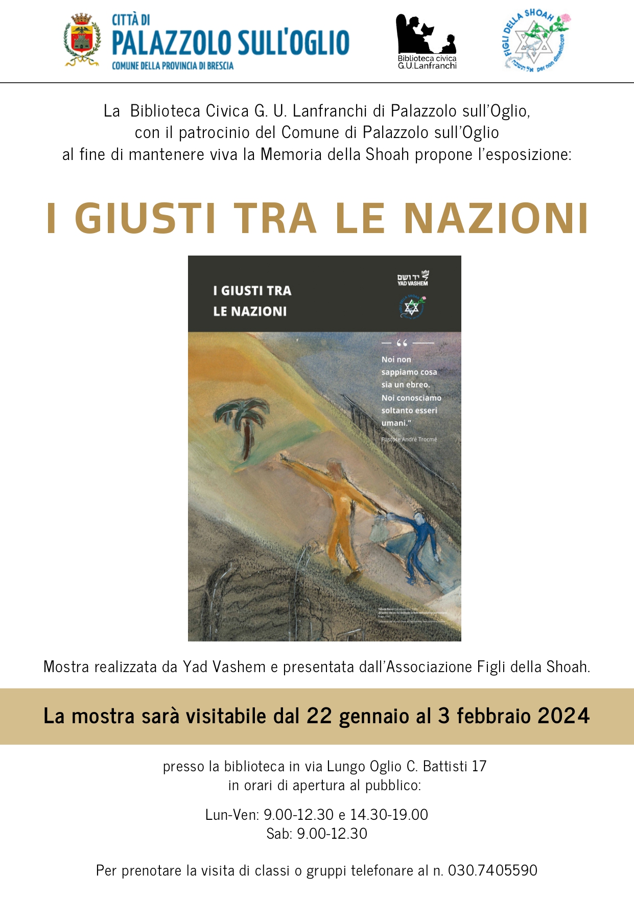 Mostra: "I Giusti tra le Nazioni" a Palazzolo sull'Oglio (BS)